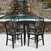 BizChair Commercial Grade 30 Round Black Metal Indoor-Outdoor Table Set with 4 Vertical Slat Back Chairs