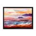 Boat On The Ocean During Vibrant Sunset Glow 32 in x 24 in Framed Painting Canvas Art Print by Designart