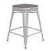 Flash Furniture Kai Commercial Grade 24 High Backless White Metal Indoor-Outdoor Counter Height Stool with Gray Poly Resin Wood Seat