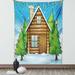 Log Cabin Tapestry Illustration of a Cabin in Winter and Firs with Christmas Ornaments Wall Hanging for Bedroom Living Room Dorm Decor 60W X 80L Inches Sky Blue and Multicolor by Ambesonne