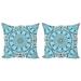 Moroccan Throw Pillow Cushion Cover Pack of 2 Moroccan Architecture Consists of Geometrically Patterned Mosaic and Stars Eastern Zippered Double-Side Digital Print 4 Sizes Blue White by Ambesonne