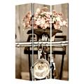 3 Panel Flowers and Cycle Print Foldable Room Divider Pink and Brown- Saltoro Sherpi