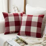 Pack of 2 Plaid Throw Pillow Covers Cushion Case Farmhouse Square Throw Pillow Cases for Fall Home Decor 18 x 18 Inches(Red-White)