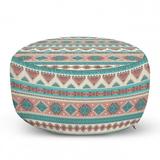 Tribal Pouf Cover with Zipper Vintage Design Native Style Geometric Triangles Print Soft Decorative Fabric Unstuffed Case 30 W X 17.3 L Cream Aqua and Peach by Ambesonne