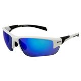 Global Vision Hercules 7 Wraparound Motorcycle Riding Glasses for Men or Women Z87.1 Scratch-Resistant White Frame w/ Blue Mirror Lens