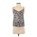 Olivaceous Sleeveless Blouse: V Neck Covered Shoulder Ivory Animal Print Tops - Women's Size Small