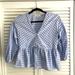 Madewell Tops | Madewell Bubble-Sleeve Peplum Top In Gingham Check X-Small Light Blue | Color: Blue/White | Size: Xs