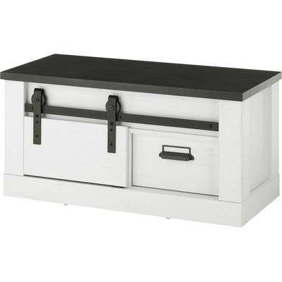 Sitzbank HOME AFFAIRE "SHERWOOD", weiß (pinie weiß dekor), B:93cm H:46cm T:43cm, Sitzbänke, Sitzbank Garderobenbank, modernes Holz Dekor, mit Scheunentorbeschlag aus Metall, Breite 93 cm Image