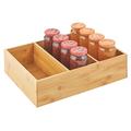 mDesign Kitchen Organiser Tray — Wooden Storage Box with 3 Compartments — Tea Bag Holder for Shelves, Cupboards and Surfaces — Natural