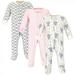 Touched by Nature Baby Girl Organic Cotton Zipper Sleep and Play 3pk Girl Elephant 0-3 Months