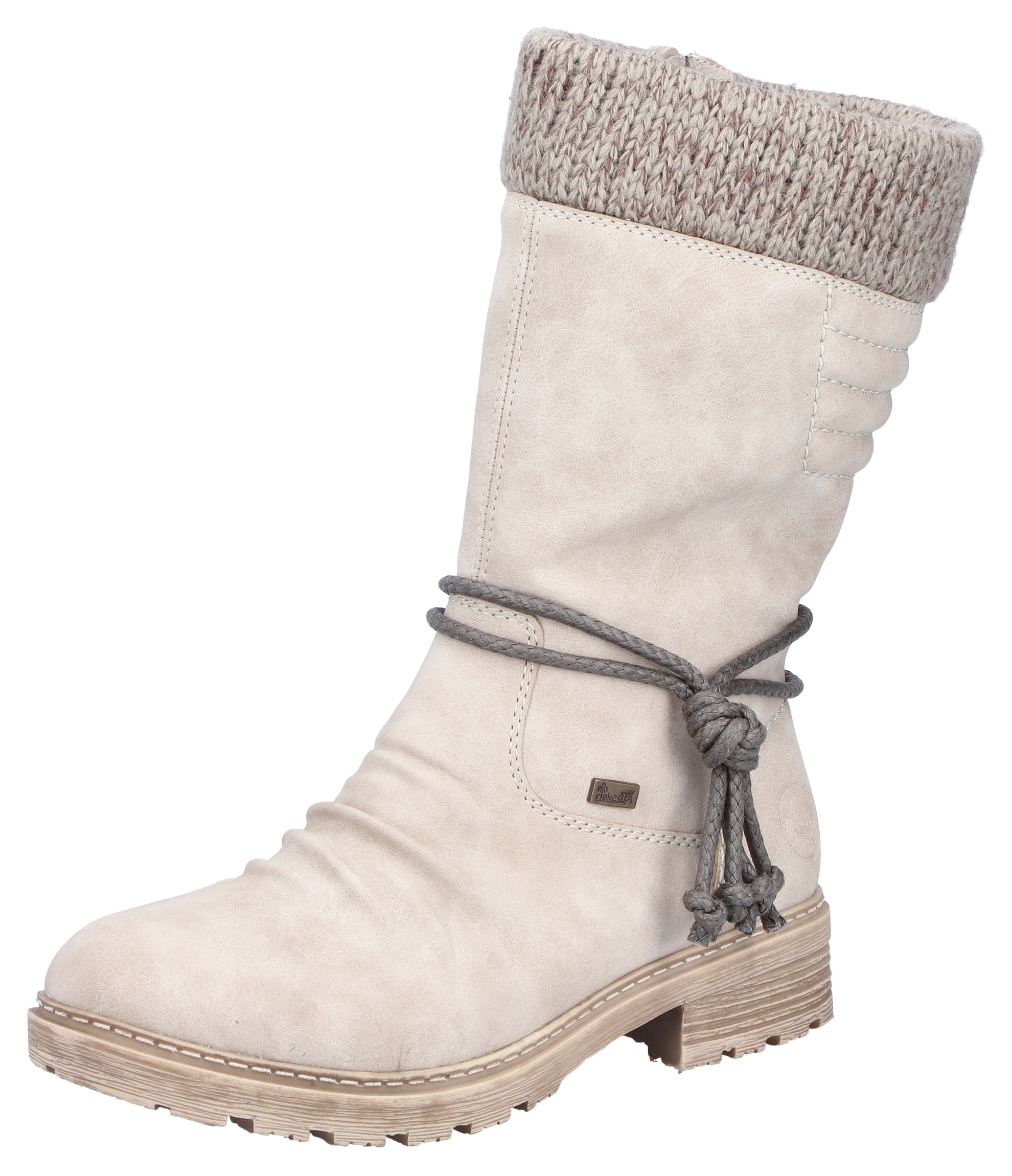 Winterstiefel RIEKER, Damen, Gr. 38, beige, Lederimitat, Textil, Schuhe, Winterboots, Blockabsatz, TEX-Membran, mit gestricktem Schaftrand, Topseller