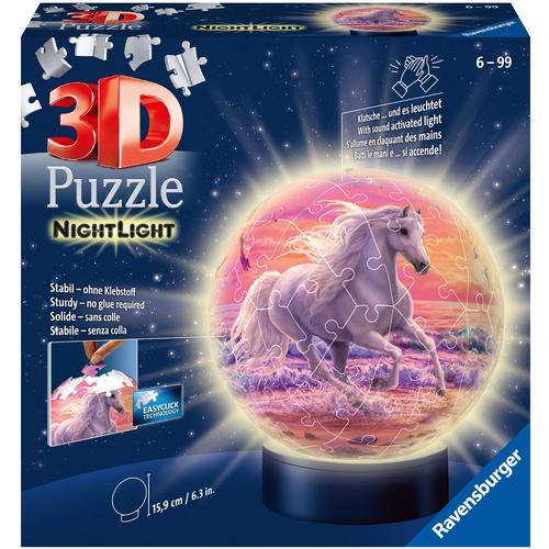 "Puzzleball RAVENSBURGER ""Nachtlicht Pferde am Strand"" Puzzles bunt Kinder Puzzleball mit Leuchtsockel inkl. LEDs; FSC - schützt Wald weltweit"