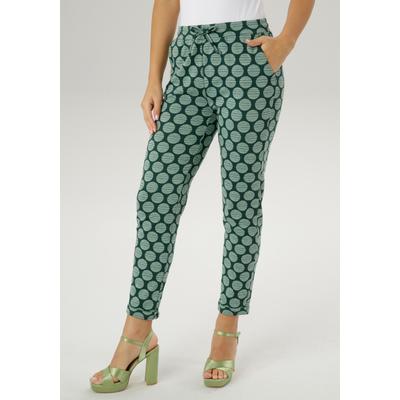 Schlupfhose ANISTON SELECTED, Damen, Gr. 44, N-Gr, grün (dunkelgrün, mint), Jersey, Obermaterial: 60% Polyester, 30% Viskose, 10% Elasthan, gestreift, gepunktet, Jacquardmuster, modisch, figurumspielend 7/8-Länge, Hosen, mit gestreiften Punkten Image
