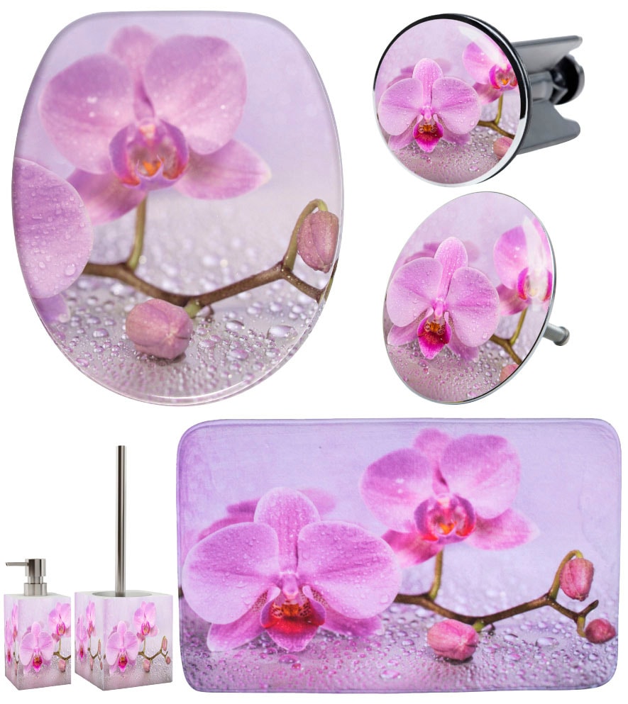 Badaccessoire-Set SANILO "Blooming", rosa, Massivholz, Badaccessoires-Sets