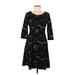 Taylor Casual Dress - A-Line Scoop Neck 3/4 sleeves: Black Floral Dresses - Women's Size 6