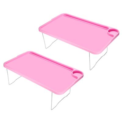 2pcs Breakfast Tray Table with Folding Legs Serving Platter Laptop Desk, Pink