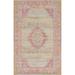 5 x 8 Beige and Pink Bohemian Medallion with Border Rectangular Area Throw Rug