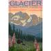 Glacier National Park Montana Bear and Cubs with Flowers (12x18 Wall Art Poster Room Decor)