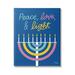 Stupell Industries Peace Love & Light Casual Holiday Hanukkah Menorah Graphic Art Gallery Wrapped Canvas Print Wall Art Design by Jess Baskin