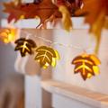 Lights4fun Inc 20 Wooden Fall Leaf Battery Operated LED Thanksgiving Indoor String Lights