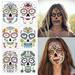 Day of The Dead Temporary Face Tattoos 6 Halloween Sheets Sugar Skull Stickers for Women Men Adults Black Skeleton Glitter Mexican Halloween Masquerade and Parties Decor Supplies