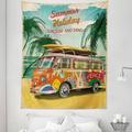 Vintage Palm Tapestry Summer Holiday Sun Surf and Sand Calligraphy and a Hip Bus on the Beach Fabric Wall Hanging Decor for Bedroom Living Room Dorm 5 Sizes Multicolor by Ambesonne