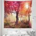 Nature Tapestry View in the Foggy Forest with Sun Beams and Fall Leaves Picture Fabric Wall Hanging Decor for Bedroom Living Room Dorm 5 Sizes Red Brown by Ambesonne