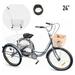 Viribus 24 Adult Tricycle w Removable Basket 3 Wheels Beach Cruiser for Men Women Gray