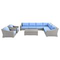 Lounge Sectional Sofa Chair Table Set Rattan Wicker Light Grey Gray Light Blue Modern Contemporary Urban Design Outdoor Patio Balcony Cafe Bistro Garden Furniture Hotel Hospitality