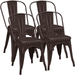 Yaheetech Pack of 4 Metal Dining Chairs with PU Leather Seat for Indoor Outdoor Bistro Cafe Brown