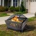 Fire Pit Fire Pits for Outside 25.98 Inch square-shaped Firepit Bowl with barbecue rack & Poker for Patio Backyard Garden Picnic Bonfire Camping