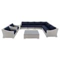 Lounge Sectional Sofa Chair Table Set Rattan Wicker Light Grey Gray Blue Navy Modern Contemporary Urban Design Outdoor Patio Balcony Cafe Bistro Garden Furniture Hotel Hospitality