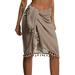 Mrat Skirt Womens Pleated Midi Skirt Ladies Solid Color Tassel Beach Wrap Sarong Cover Up Chiffon Swimsuit Wrap Skirts Female Running Workout Sports