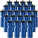 50 Strong Bulk Blue Water Bottles 24 Pack Sports Bottle 22 oz. BPA-Free Easy Open with Pull Top Cap Made in USA Reusable Plastic Water Bottles for Adults & Kids Top Rack Dishwasher Safe