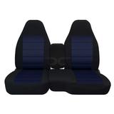 T420-Designcovers Compatible with 1998-2003 Ford Ranger/Mazda B-Series pickup truck Two-Tone Truck Seat Covers (60/40 Split Bench)w Center Console:With Cup Holders:Black and Navy Blue velour.