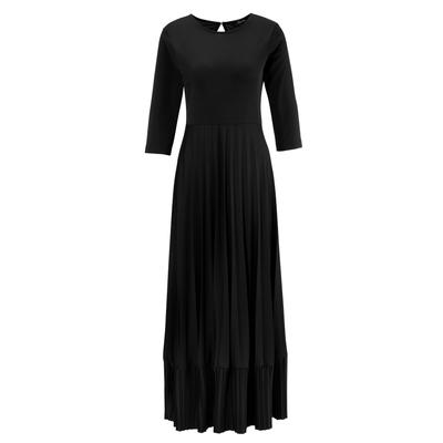 Maxikleid ANISTON CASUAL, Damen, Gr. 42, N-Gr, schwarz, Web, Obermaterial: 100% Polyester, unifarben, leicht glänzend, modisch, figurbetont knöchelfrei, Rundhals, 3/4-Ärmel, Kleider, Rockteil mit Volant aus Plissee, Topseller Image