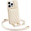 CUSTYPE iPhone 13 Pro Case, Wallet Case iPhone 13 Pro with Card Holder, Crossbody Chain Quilted Microfiber Leather Case with Wrist Strap, Case for iPhone 13 Pro Beige, 6.1 Inch