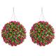 Pair of Best Artificial TULIP Flower Balls Lush Long Leaf Topiary Grass (38cm, Pink)