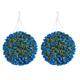 Pair of Best Artificial TULIP Flower Balls Lush Long Leaf Topiary Grass (38cm, Blue)