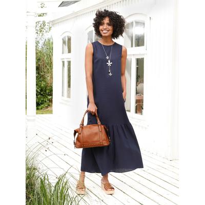 Trägerkleid HEINE "Kleid", Damen, Gr. 44, Normalgrößen, blau (marine), Web, 55% Leinen, 45% Viskose, unifarben, lang, Rundhals, ohne Ärmel, Kleider Image