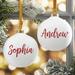 Personalization Mall Christmas Name Porcelain Ball Ornament Ceramic/Porcelain in White | 3.5 H x 3.5 W x 0.5 D in | Wayfair 29918