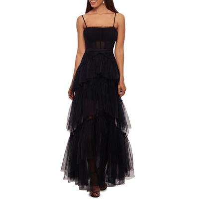 Tiered Tulle Ruffle Gown - Black - Betsy & Adam Dresses