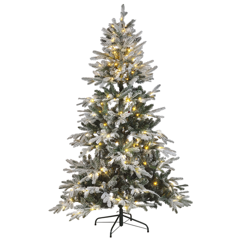 Künstlicher Weihnachtsbaum Grün und Weiß 180 cm mit LED Beleuchtung und Kunstschnee Schneebedeckt Weihnachtsdeko