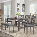 Red Barrel Studio® 6 Piece Farmhouse Rustic Wooden Dining Table Set Wood/Upholstered in Brown/Gray | 29.9 H x 60 W x 60 D in | Wayfair