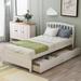 Curvaceous Line Twin Wood Platform Bed with 2 Caster Drawers&Headboard