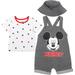 Disney Mickey Mouse Newborn Baby Boys French Terry Short Overalls T-Shirt and Hat 3 Piece Outfit Set Newborn to Infant