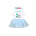 TFFR Baby Girl Clothes Hairband Set Birthday Print Romper Bow Headband