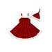 luethbiezx 2Pcs Kids Christmas Outfit Toddler Girls Fluffy Stitching Spaghetti Strap Slip Dress+Hat