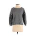 Ann Taylor LOFT Sweatshirt: Scoop Neck Covered Shoulder Gray Marled Tops - Women's Size X-Small