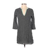 J.Crew Casual Dress - Shift Plunge 3/4 sleeves: Black Houndstooth Dresses - Women's Size 2X-Small